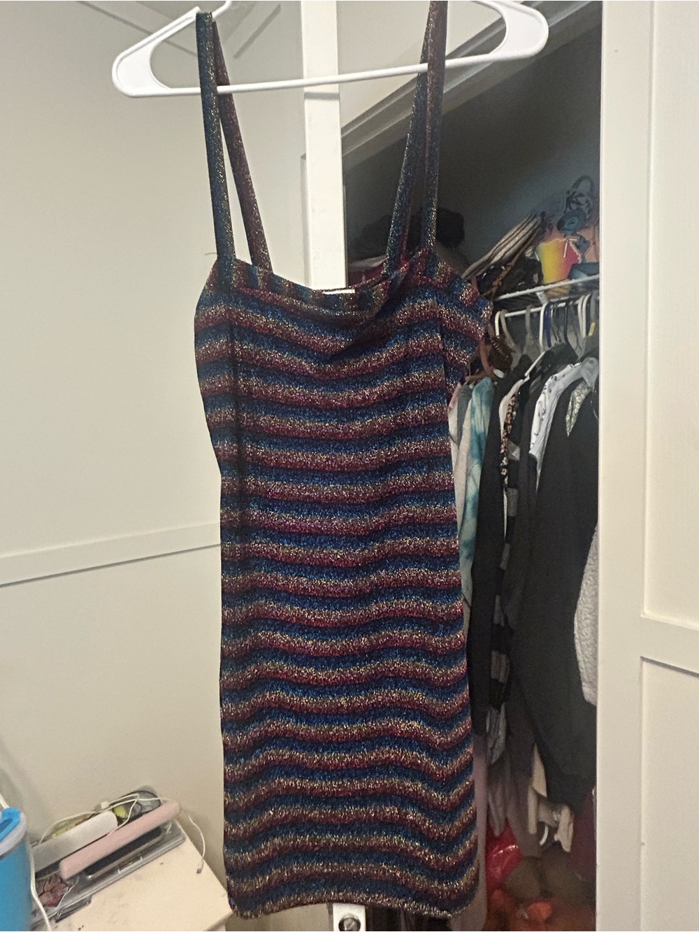 Charlotte Russe Shimmery Multicolor Striped Mini Dress
